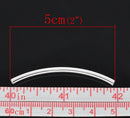 100 Silver Plated Smooth Curved Tube Spacer Beads 5cm x 3mm  bulk package bme0023