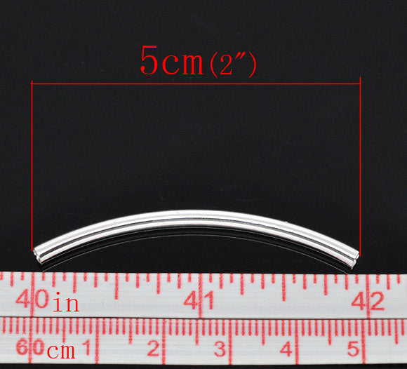 100 Silver Plated Smooth Curved Tube Spacer Beads 5cm x 3mm  bulk package bme0023