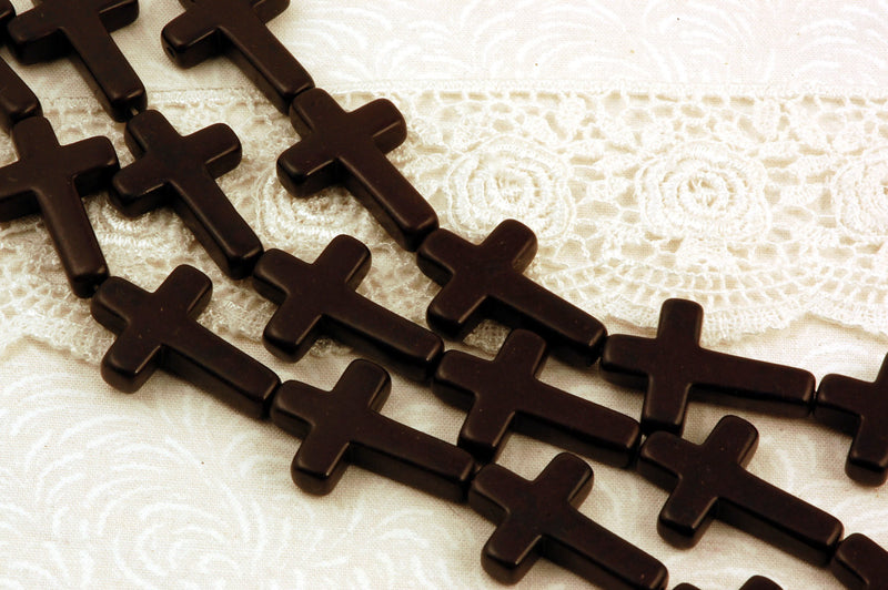 6 Stone Cross Beads . BLACK . Sideways Cross . 30mm x 20mm how0041a