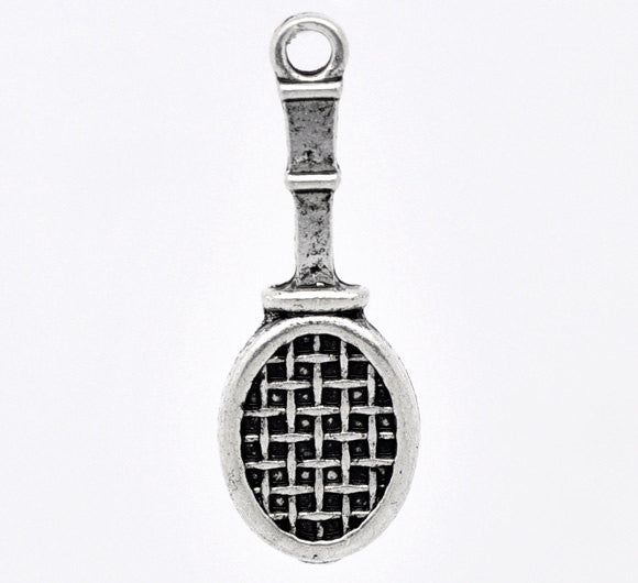 6 Antique Silver Tennis Racquet Sports Charm Pendants  29x10mm   chs0090