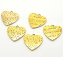 2 Large Gold Brass LOVE HEART Charm Pendants, Amore, Amour, Flowers chg0075