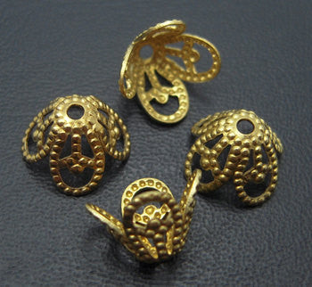 50 Small CONE BEAD CAPS Gold Brass. Tibetan Style Filigree fin0126