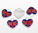 4 Silver Metal Enamel UK HEART Flag, British Flag, Charms or Pendants che0124