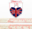 4 Silver Metal Enamel UK HEART Flag, British Flag, Charms or Pendants che0124