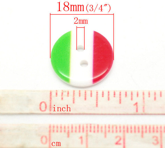 20 Resin Buttons  18mm Italian ITALY FLAG, but0161