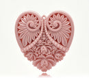 2 Large Resin Heart Medallion Pendants  2" x 1.75" (50x45mm) ROSE PINK cab0086