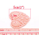 2 Large Resin Heart Medallion Pendants  2" x 1.75" (50x45mm) LIGHT PINK  cab0090
