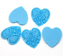 2 Large Resin Heart Medallion Pendants  2" x 1.75" (50x45mm) TURQUOISE BLUE  cab0091