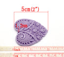 2 Large Resin Heart Medallion Pendants  2" x 1.75" (50x45mm) LAVENDER PURPLE  cab0087