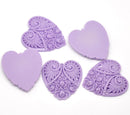 2 Large Resin Heart Medallion Pendants  2" x 1.75" (50x45mm) LAVENDER PURPLE  cab0087