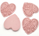 2 Large Resin Heart Medallion Pendants  2" x 1.75" (50x45mm) ROSE PINK cab0086