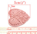 2 Large Resin Heart Medallion Pendants  2" x 1.75" (50x45mm) ROSE PINK cab0086