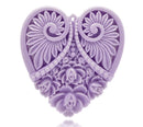 2 Large Resin Heart Medallion Pendants  2" x 1.75" (50x45mm) LAVENDER PURPLE  cab0087