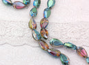 6 Crystal NORTHERN LIGHTS AB Coated Teardrop Beads, Sculpted Detail  bgl0561