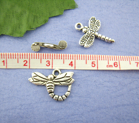 Silver Tone Metal DRAGONFLY Toggle Clasps, Toggle plus charm fcl0021