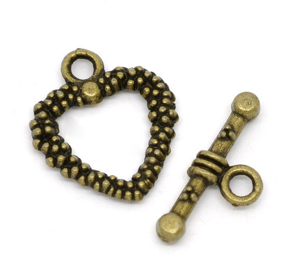 Antique Bronze Metal Toggle Clasps TEXTURED HEART fcl0065