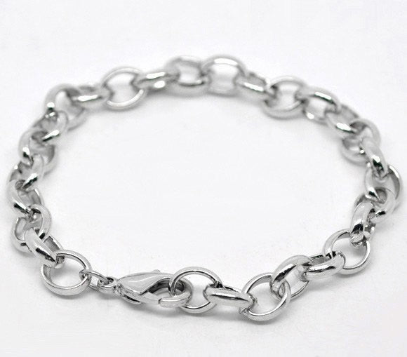 One Dozen (12) Silver Tone Chunky Chain Charm Bracelets  19cm  7.5 inches long bulk package fch0023