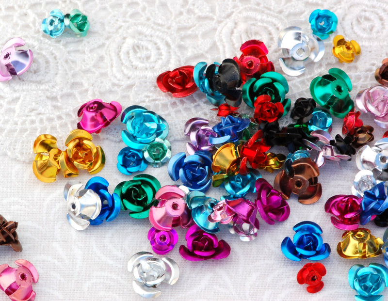 Tiny Aluminum FLOWER Beads, mixed colors . 25 pieces bme0337