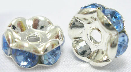 7mm DENIM BLUE Rhinestone Crystal Spacer Rondelle Beads . 10 pieces . Scalloped Edge . bme0209