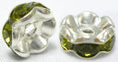 8mm OLIVE FOREST GREEN Rhinestone Crystal Spacer Rondelle Beads . 10 pieces . Scalloped Edge . bme0192