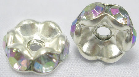 8mm CLEAR AB Aurora Borealis Rainbow Rhinestone Crystal Spacer Rondelle Beads . 10 pieces . Scalloped Edge . bme0205