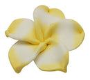 6 MULTI COLORED Polymer Clay Pansy Violet Plumeria Flower Beads  large, 34mm (about 1.25") yellow and white pol0034