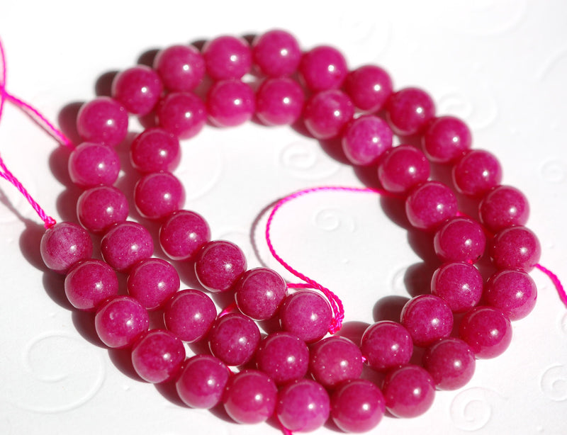 10mm RASPBERRY PINK Magenta Round Dyed Jade Gemstone Beads . 15.5" strand . about 41 beads gjd0121