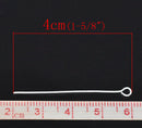 Bulk Package Bright Silver PLATED Metal Eye Pins 21/22 gauge, 4cm long (1-5/8" long)  . Pin0042