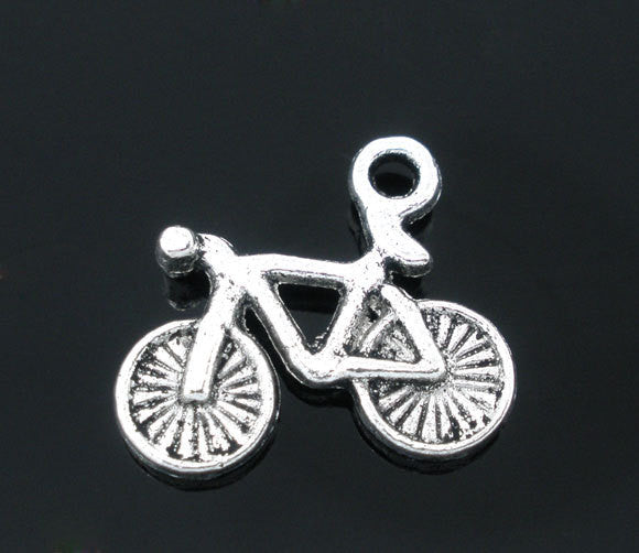10 Antique Silver Tone Metal Pewter BICYCLE Charm Pendants  15x13mm  chs0101