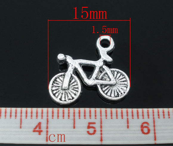 10 Antique Silver Tone Metal Pewter BICYCLE Charm Pendants  15x13mm  chs0101
