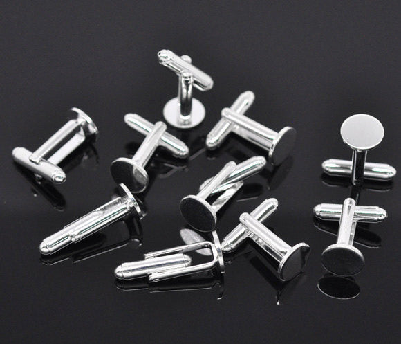 2 pair (4 total) SILVER PLATED CUFFLINKS Cuff Links with 10mm Pad fin0042