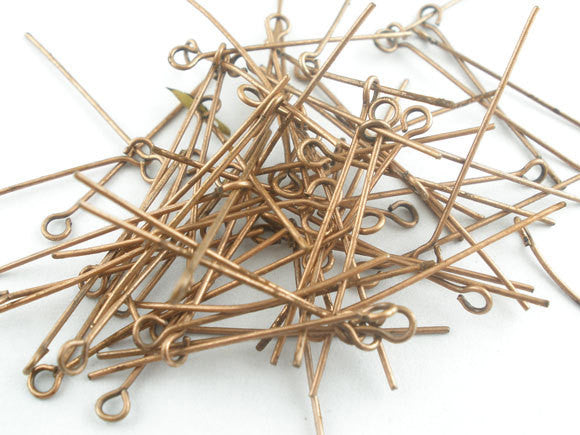 400 Copper Tone Eye Pins Findings 40mm x 0.7mm   21 gauge  pin0066