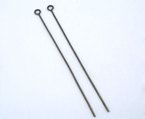 Bulk Package 300 ANTIQUE BRONZE GOLD Metal Eye Pins 21/22 gauge, 60mm long (2-1/4" long)  pin0021