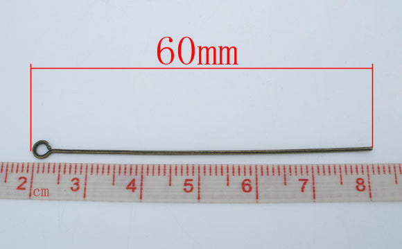 Bulk Package 300 ANTIQUE BRONZE GOLD Metal Eye Pins 21/22 gauge, 60mm long (2-1/4" long)  pin0021