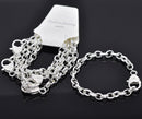 5 Bright Silver Plated Metal LINK Charm Bracelets with Heart Lobster Clasp  fch0002b