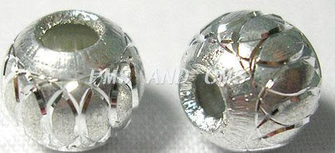 25 BRIGHT SILVER Round Aluminum Beads with Diamond Cut Swirls . 10mm   bme0316