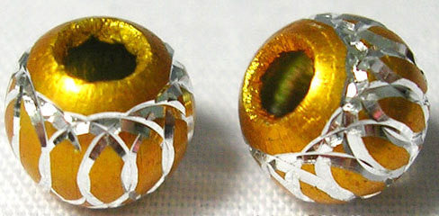 25 Golden YELLOW Round Aluminum Beads with Diamond Cut Swirls . 8mm bme0320