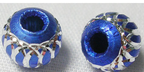 25 ROYAL BLUE Round Aluminum Beads with Diamond Cut Swirls . 8mm   bme0318