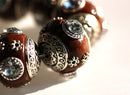 4 Unique Large CHOCOLATE BROWN Indonesian Clay Beads, Crystals and Bali Accents pol0070