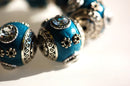 4 Unique Large TURQUOISE TEAL BLUE Indonesian Clay Beads, Crystals and Bali Accents pol0078