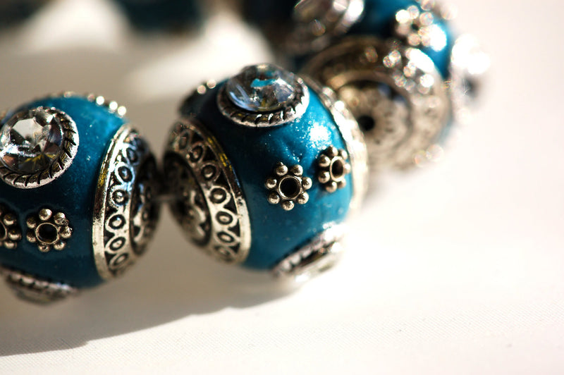 4 Unique Large TURQUOISE TEAL BLUE Indonesian Clay Beads, Crystals and Bali Accents pol0078