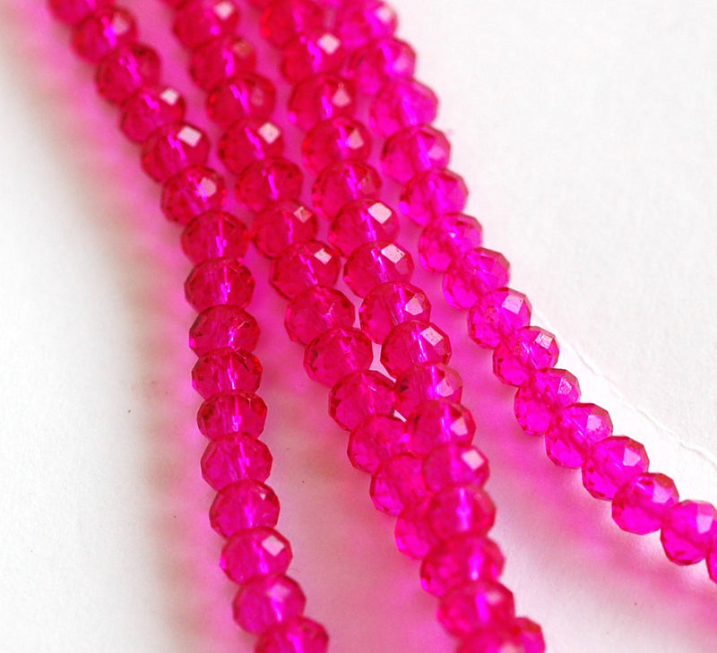 12" Strand Crystal Rondelle Beads . HOT PINK 4mm . about 100 beads bgl0025