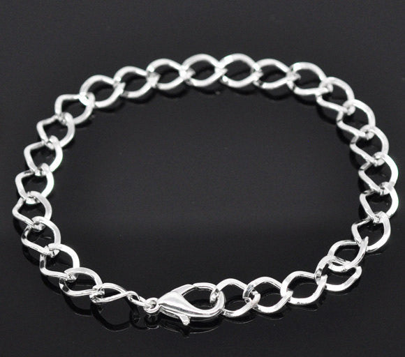 12 Silver Plated Charm Bracelet Chain, Curb Link Chain Charm Bracelets  20cm . 8 inches long  fch0001