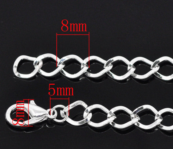 12 Silver Plated Charm Bracelet Chain, Curb Link Chain Charm Bracelets  20cm . 8 inches long  fch0001