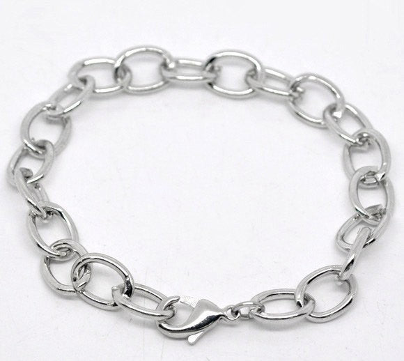 2 Silver Tone Chunky Chain Charm Bracelets  20cm . almost 8 inches long  fch0033a