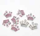 4 Rhinestone PINK Crystal PRINCESS Crown Charms, Silver Base, Clear Rhinestones  21x20mm . chs1010