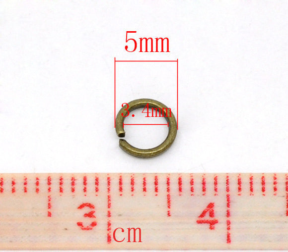 BULK 1000 Antiqued Bronze Gold Brass Open Jump Rings 5mm x 0.7mm, 21 gauge wire  jum0027b