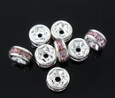 5mm PINK Rhinestone Crystal Spacer Rondelle Beads . 10 pieces  bme0186