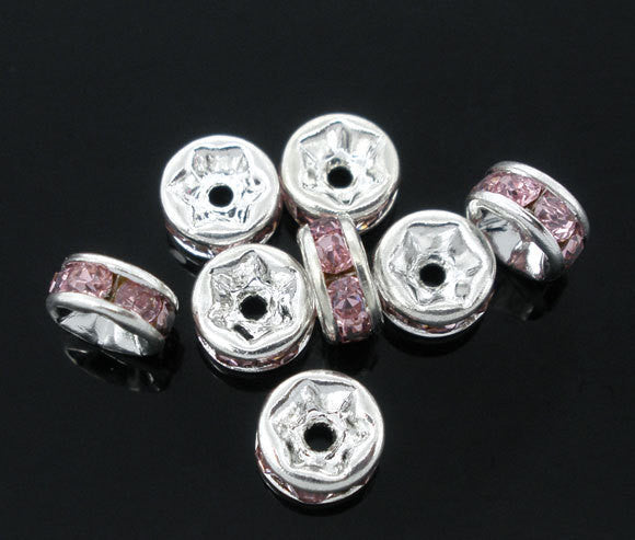 5mm PINK Rhinestone Crystal Spacer Rondelle Beads . 10 pieces  bme0186