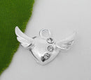 4 Silver Plated Rhinestone ANGEL WING Heart Charm Pendants  20x13mm. chs0861